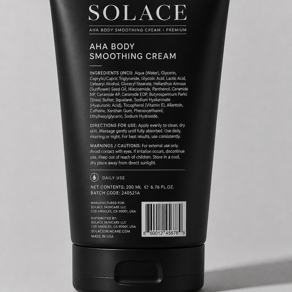 AHA Body Smoothing Cream - Label detail view